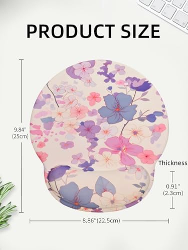 Lily Floral Mouse Pad Wrist Support Wrist Rest, Flower Ergonomic Mouse Pad with Non-Slip Base for Office Gaming Working Computers,Desk Accessories Pain Relief Mouse Mat, Purple