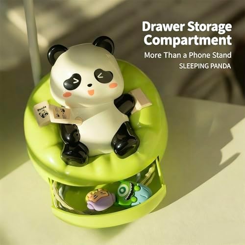 Cute Panda Night Light with Phone Stand & Storage, Rechargeable Bedside Lamp, 3-Level Touch Control Adjustable, LED Desk Lamp with USB for Bedroom Study Room, Boys Girls Gift (Green)
