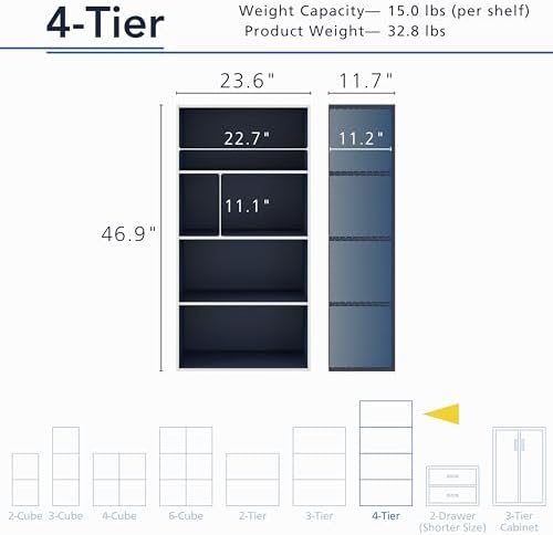 Homes: Inside + Out Apexa 4-Tier Cube Storage Organizer Shelves, Stackable Wood Bookcase Fits Cubby Bins for Organization, Dorm Teen Room Decor & Home Office, Steel Blue
