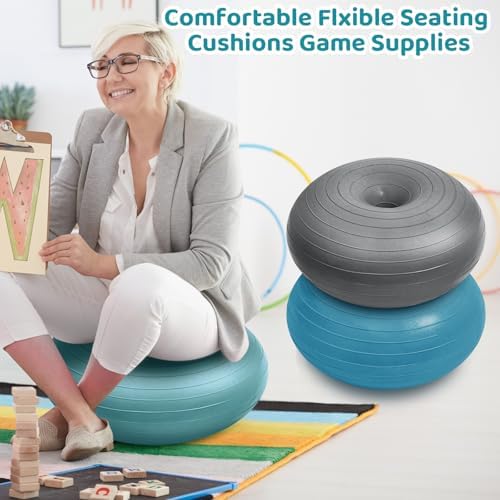 Lewtemi 1/2/3 Pcs Flexible Seating for Classroom Elementary 20 Inch Yoga Ball Chair for Kids Wobble Chair for Sensory Kids Large Donut Ball Seats with Inflator for School Office