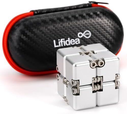 Lifidea Aluminum Alloy Metal Infinity Cube Fidget Cube (6 Colors) Handheld Fidget Toy Desk Toy with Cool Case Infinity Magic Cube Relieve Stress Anxiety ADHD OCD for Kids and Adults (Silver)