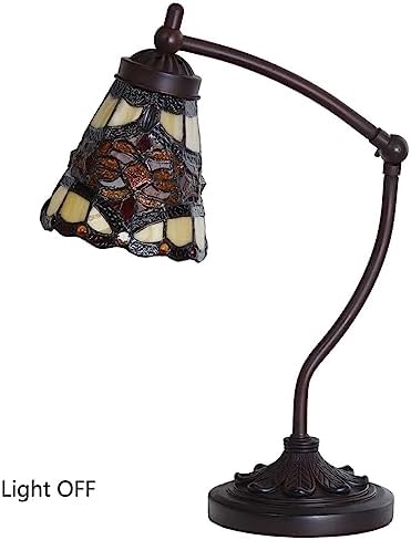 Bieye L10870 Tiffany Style Stained Glass Table Lamp Night Light with Swing Arm Base for Working Reading Home Decoration (Baroque Red)