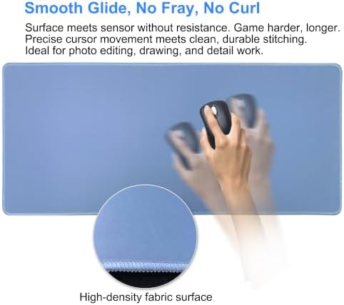 Large Gaming Mouse Pad, Non-Slip Rubber Base, [27.5x11.8IN] Computer Desk Mat for PC, Mac, Laptop - Stitched Edges and Smooth Surface for Office, Home, Work-70x30 IceblueJ