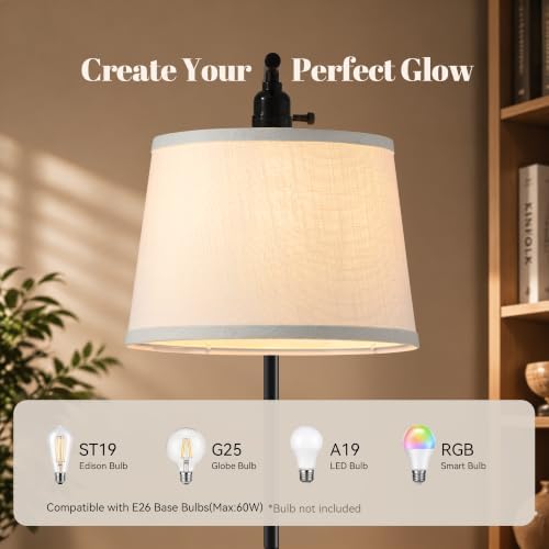 Floor Lamp with Table, 2-in-1 Side Table Floor Lamp with Linen Shade