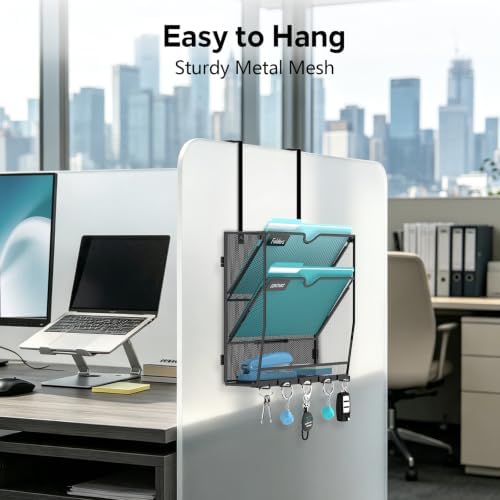 3 Tier Wall File Organizer, Metal Holder with Bottom Hooks
