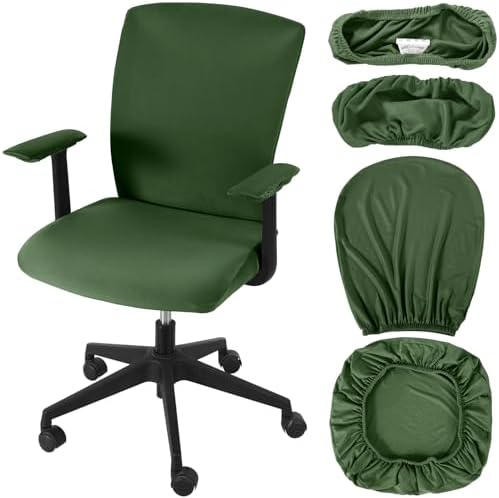 Tallew 4 Pcs Office Chair Covers Set Computer Universal Protective Stretchable Chair Seat Covers Desk Armrest Cover Slipcovers Pads Office Cushion Backrest for Rotating(Regular,Blackish Green)