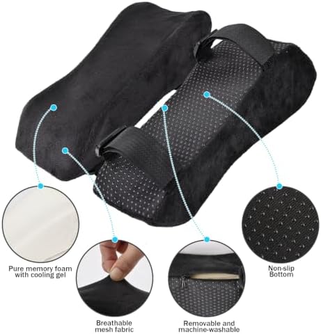 THARAHT 2pcs Ergonomic Black Suede Memory Foam Office Chair Armrest Pillow Anti Slip Adjustable Office Games Home Wheelchairs
