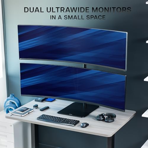 VIVO Freestanding Dual Vertically Stacked Ultra-Wide Monitor Desk Stand, Extra Tall Heavy Duty Adjustable Mount for 2 Ultrawide Screens up to 49 inches, 44 lbs Per Screen Capacity, Black, STAND-V202L