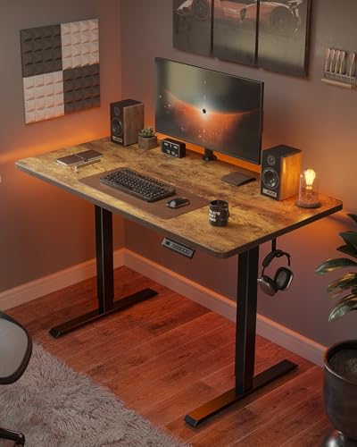 CubiCubi 40 x 24 One-Piece Electric Adjustable Standing Desk, Rustic Brown