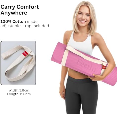 Extra Thick 12mm Exercise Mat, 74" x 26", Non-Slip with a Yoga Strap