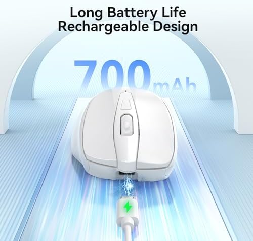 TECKNET Rechargeable Jiggler Wireless Mouse, Dual-Mode Connectivity, White