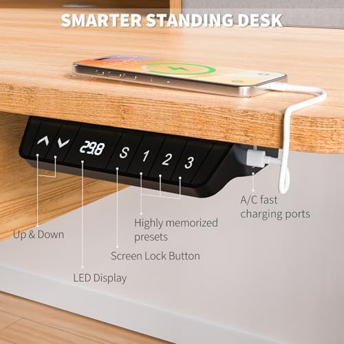 63 x 30 Inch Electric Standing Desk with 4 Drawers, Natural