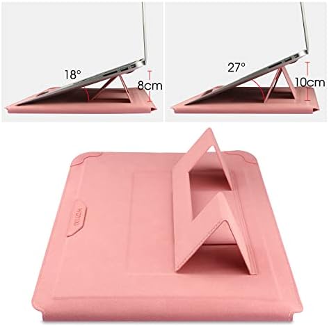 HoYiXi 14 Inch Laptop Sleeve Case Leather Bag with Stand Compatible with Mac Book Pro 14 2021/ASUS Vivobook 14/HP Pavilion X360/IdeaPad 14/Dell HP ASUS Acer Huawei Matebook 14'' PC, Pink