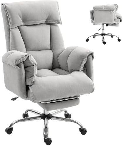 HOMCOM Executive Office Chair Comfy with Foot Rest Reclining Light Gray