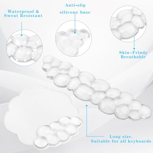 Gel Cloud Keyboard and Mouse Wrist Rest, Cute Wrist Support and Arm Support Rest for Typing Pain Relief，Suitable for Office/Computer/Laptop/Gaming Set-White