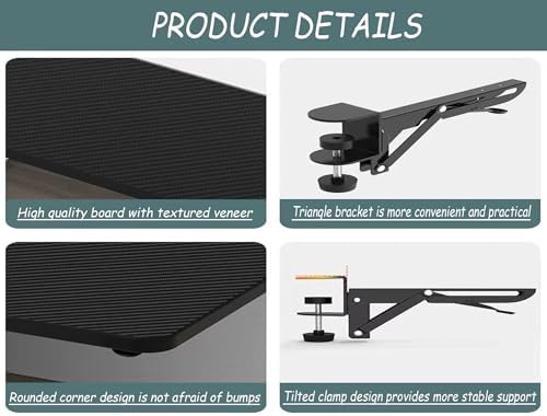 Desktop Extender, 20 "x 9" Clip on Foldable Keyboard Tray, Small Table Edge Extender Tray, Floating Table Hanging Computer Desk, Suitable for Desktop Extension of Sitting Upright Office Desk (Black)