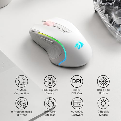 Redragon M612 Wireless RGB Optical Gaming Mouse 8000 DPI Remapping Keys