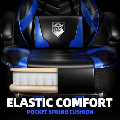 Vonesse Gaming Chair, Big and Tall Gaming Chair with Footrest and Massage, Gaming Chairs for Adults with Lumbar Support, Ergonomic High Back Computer Chair with Pocket Spring Cushion (Black/Blue)