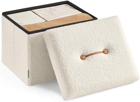 SONGMICS Small Folding Storage Ottoman, 12.2 x 16.1 x 12.2 Inches