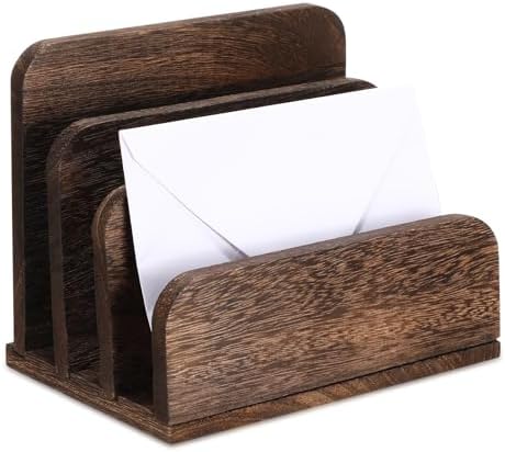 Briwooody Wooden Mail Organizer 3 Slots Mail Holder, Dark Brown