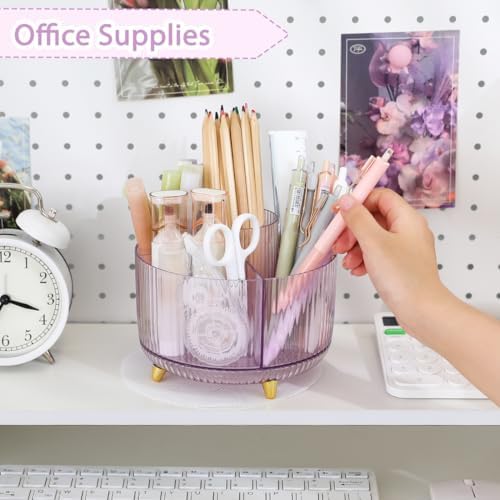 SKYDUE Rotating Pencil Pen Holder, Pen Organizer with 5 Slots - Aesthetic Desk Organizer and Accessories for School, Home, Office Supplies