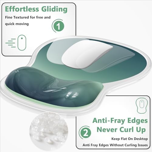 AKIT Ergonomic Mouse Pad and Keyboard Wrist Rest Set, Gel Mousepad, Green