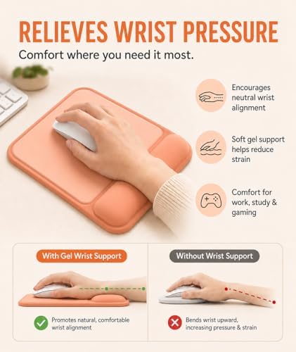 eulps Ergonomic Mouse Pad with Wrist Rest, Gel Mousepad with Soft Wrist Support, Non-Slip PU Base, Smooth Surface Mouse Pad for Wrist Pain Relief, Computer Laptop Office Home & Gaming (Orange)