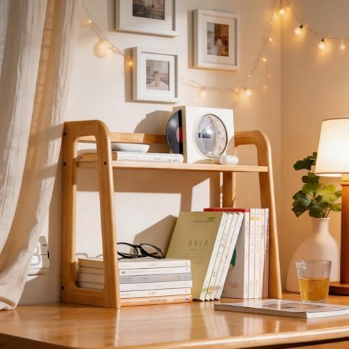 Natural Bamboo Coffee Station Organizer, 2-Tier Wooden Kitchen Counter Shelf for Bar Accessories, Multi-Functional Countertop Storage Rack for Syrup Bottles & Coffee Essentials (Natural Bamboo)