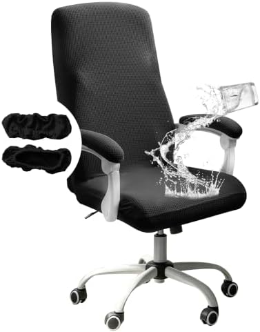 FORCHEER Water-Resistant Large Office Chair Cover with Armrest Covers Black Stretch Jacquard Computer Desk Chair Slipcover Non-Slip Cats/Dogs Proof Washable