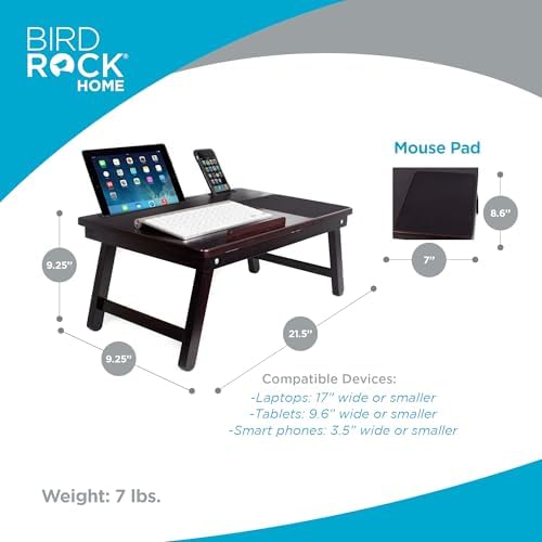 Sofia + Sam Laptop Bed Tray w/Storage Drawer| Adjustable Folding Legs & Mouse Pad | Portable Computer Desk - Laptops Up to 15" - Tablet Up to 9.6" | WFH, Wooden Study Table - Couch & Bed | Espresso