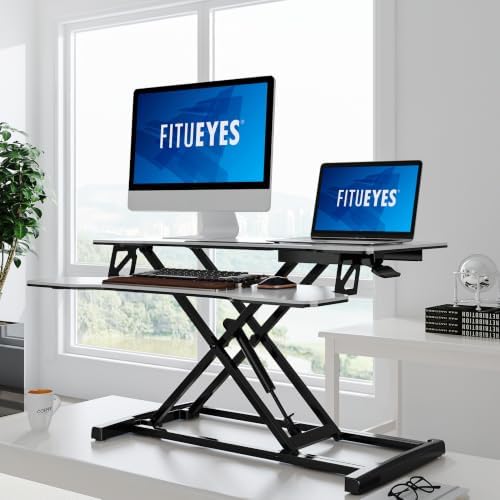 FITUEYES Height Adjustable Standing Desk 32” Wide Sit to Stand Converter