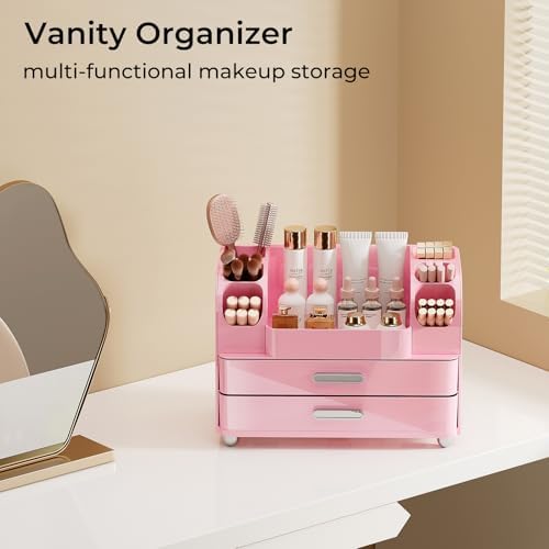 UFORU Makeup Organizer Countertop with 2 Large Drawers for Vanity Bathroom