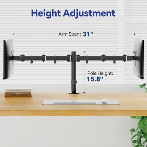 Simple Trending Dual Monitor Stand, Monitor Arm, Heavy Duty Adjustable Monitor Desk Mount for 2 Screens up to 27 Inches, (Black)