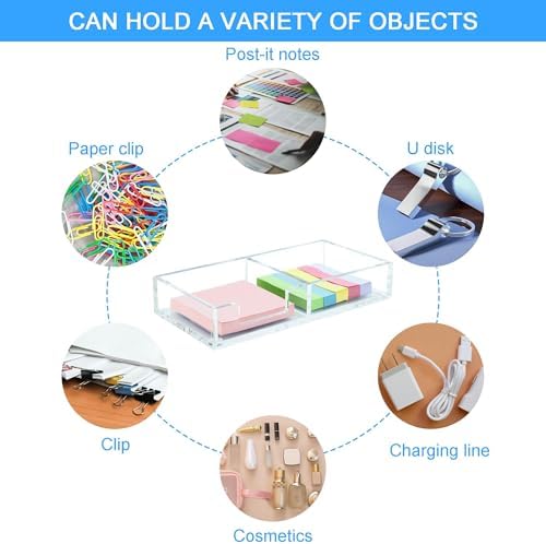 Sticky Note Holder 2 in 1, Clear Acrylic Memo Pad Holders for Desk Organization School Office Home, Post Pop Notes Dispenser for 3"X3" Note Pads (BQ210)