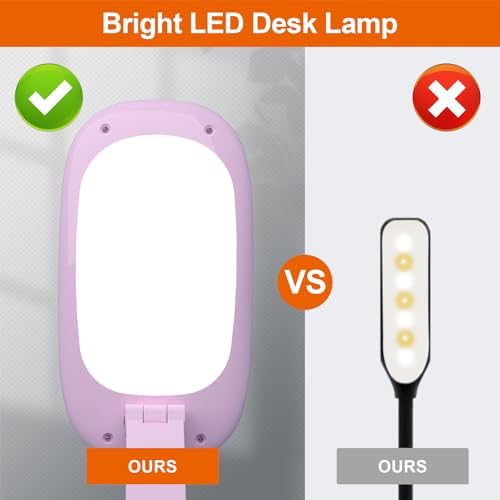 Akejrym LED Desk Lamp for Office Home & Battery Operated Lamp Rechargeable Lamp Foldable & Portable Light, [2-Fold Bracket] 3 Brightness Dimmable Small Desk Lamp Wireless Reading Lamp (Pink)
