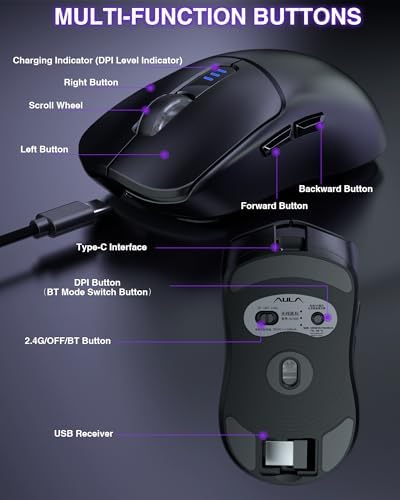 AULA SC580 Wireless Gaming Mouse, Tri-Mode Black Gaming Mice & 12000 DPI
