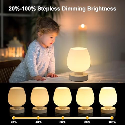 Cordless Touch Bedside Table Lamp, Small Rechargeable Battery RGB Light