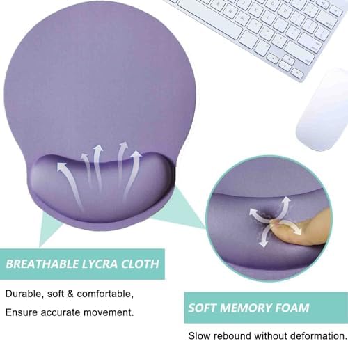 Mouse Pad with Wrist Support, Ergonomic Mouse Pad with Memory Foam Wrist Rest Cushion, Non-Slip Rubber Base Gaming Mice Pad for Home Office Computer Laptop, Purple