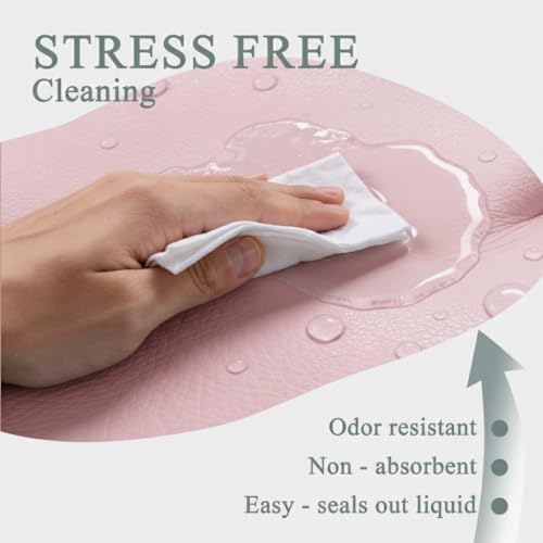 Vegan Leather Contoured Baby Changing Pad | Waterproof & Wipe-Clean PU Leather Diaper Change Mat, Soft, Wipeable Cover, Safety Strap, Non-Slip Bottom, Topper for Standard Infant Diaper Table & Dresser