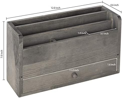 MyGift Rustic Gray Solid Wood Office Desk Supplies and Stationery Organizer, 5 Slot Wooden Desktop Mail Sorter, Document and Magazine Holder with Pull Out Drawer