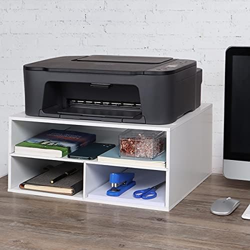 EMERIT Printer Stand for Desk - 2 Tier Desktop Printer Stand with Paper Storage, Printer Riser Organizer for Home Office, Holds up to 30 lbs, White