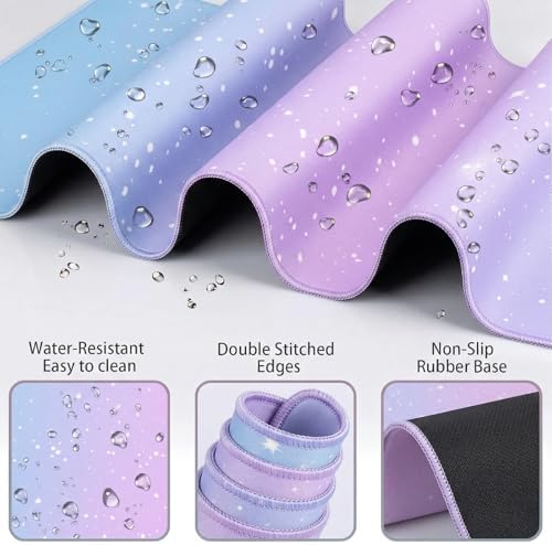 Cloud Mouse Pad Keyboard Wrist Rest 4PCS Extended Large Galaxy Stars Desk Mat Pad Set Memory Foam Non-Slip Cute Ergonomic Gaming Mouse Pad Wrist Support for Computer Home Office Purple Blue