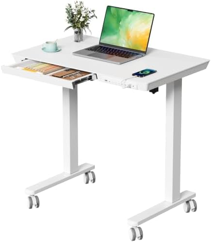 32" Electric Standing Desk with Drawer, Rolling Laptop Desk