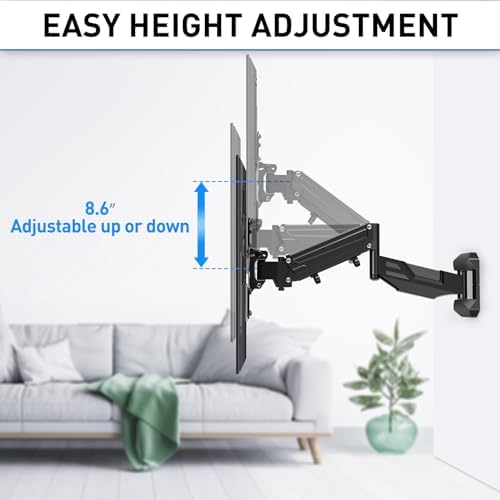 MOUNTUP Height Adjustable TV Wall Mount for 26-55 Inch TVs, Spring Arm Full Motion Articulating TV Bracket Mount with Smooth Swivel Tilt & Safe Corner Installation, 400x400mm VESA, 11-66 lbs