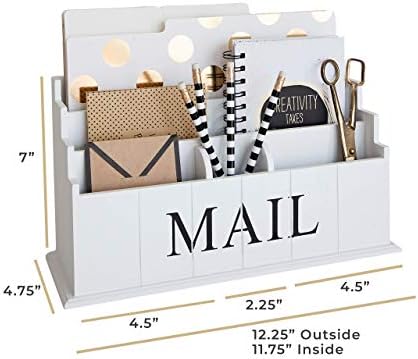BLU MONACO | White Wooden Mail Organizer for Countertop | Standing File Organizer for Desk with 3 Tier Storage | Mail Sorter Organizer Countertop Rustic Office Kitchen