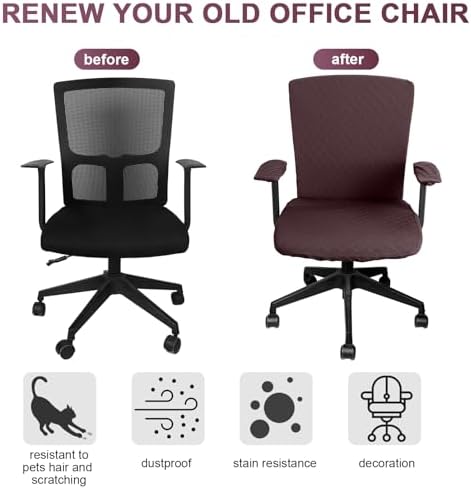 Tallew 4 Pcs Office Chair Covers Stretch Seat Armrest, Coffee Color