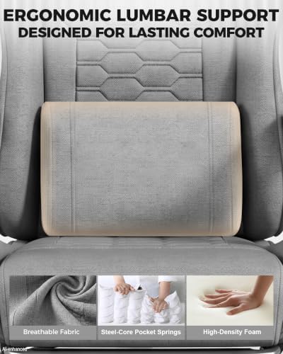 LUCKRACER Gaming Chair with Footrest and Pocket Spring Cushion, 90°-155° Reclining Ergonomic Computer Chair, 4" Height Adjustable, Lumbar Support, SGS Class 3 Gas Lift, Light Gray