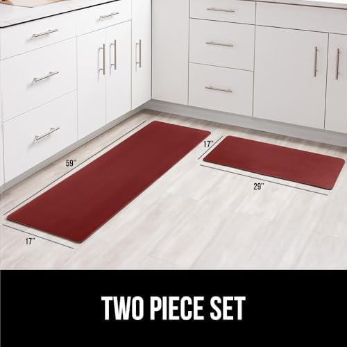 GORILLA GRIP Cushioned Kitchen Mats for Floor, 2 PK, 17x48+17x24, Red