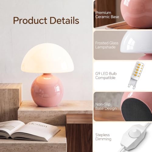 Dawnwake Mushroom Lamp Table Lamp for Bedroom-Small Desk Table Lamps,Pink