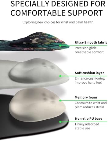 Palm-Rest and Wrist-Hugging Mouse Pad Wrist Rest, Ergonomic Wrist Support with Curve Fitting Cushioned Memory Foam for Carpal Tunnel Pain Relief, 9.9 x 8.3 Inch, Misty Forest